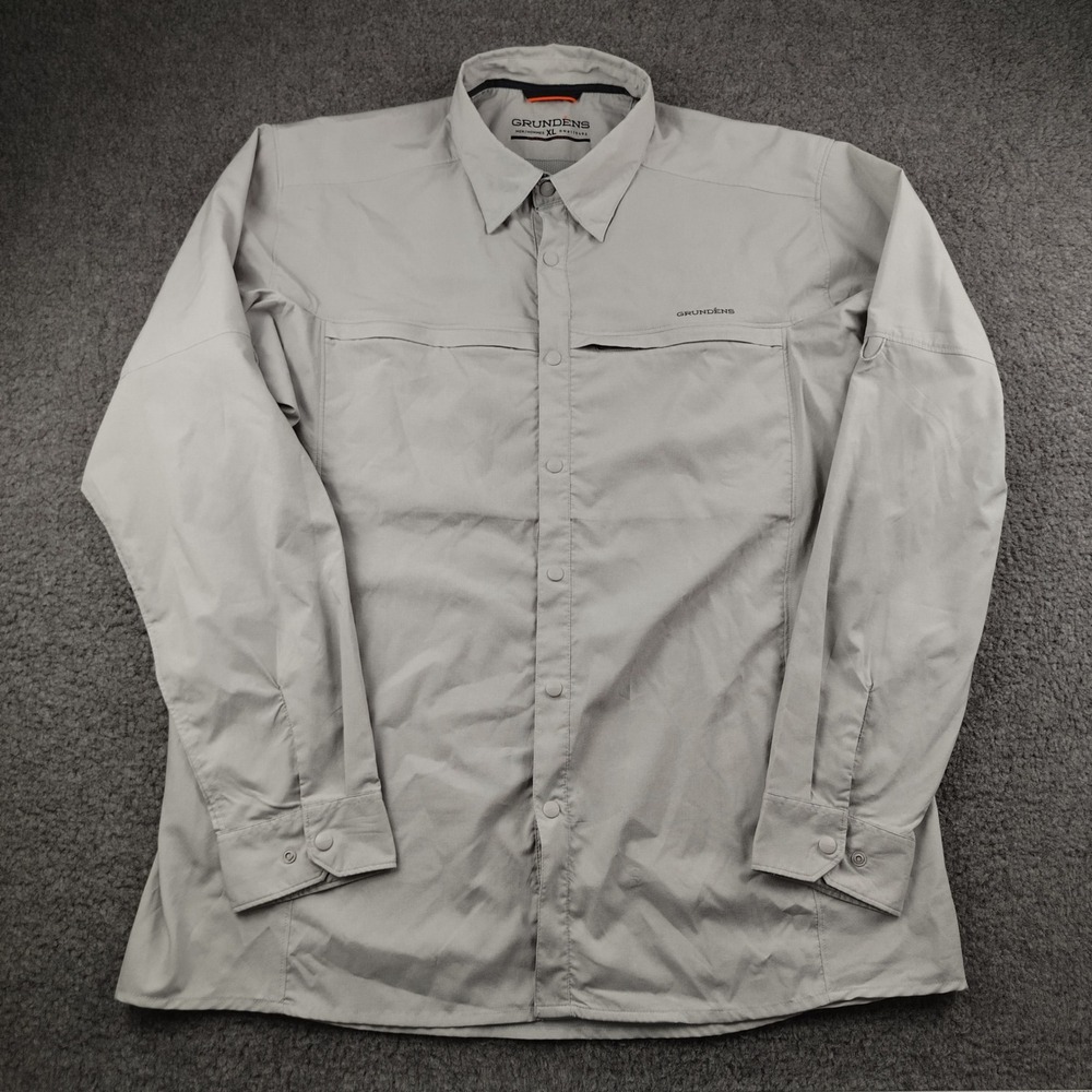 Grundens Mens XL Gray Long Sleeve Snap Front Ventilated Fishing Shirt